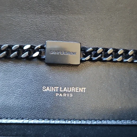 💖 YSL Saint Laurent Kate Pink Sequin Black Suede Crossbody Bag Matte Black HW - Picture 12 of 17